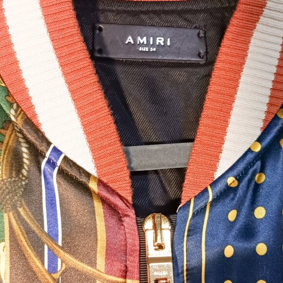Amiri Men's Multicolor Scarf Patchwork Print Satin Bomber Jacket | 54 IT  L US - Picture 2 of 6